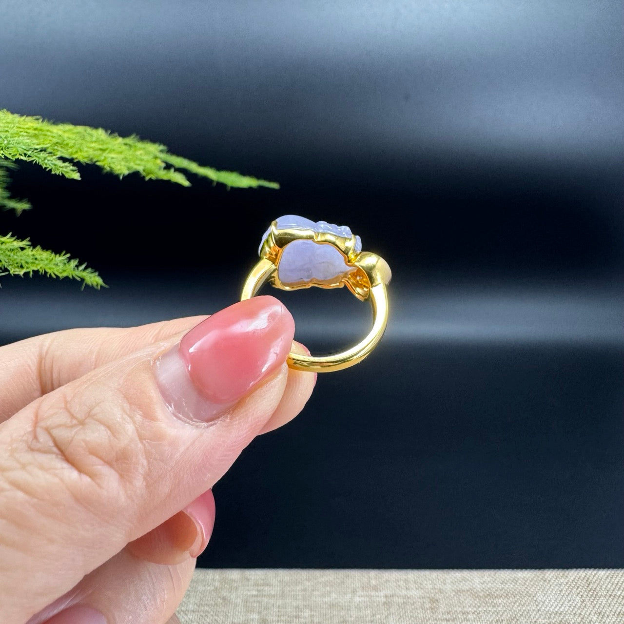 RealJade® 18K Yellow Gold Lavender Jadeite Jade Diamonds PiXiu Ring