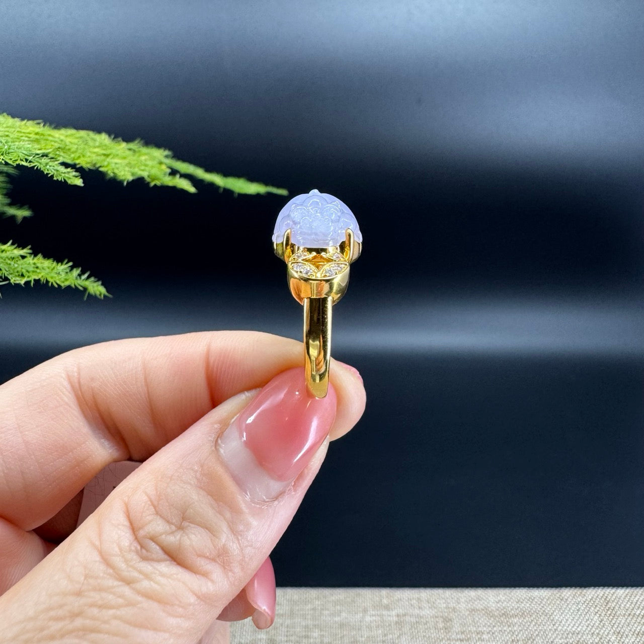 RealJade® 18K Yellow Gold Lavender Jadeite Jade Diamonds PiXiu Ring