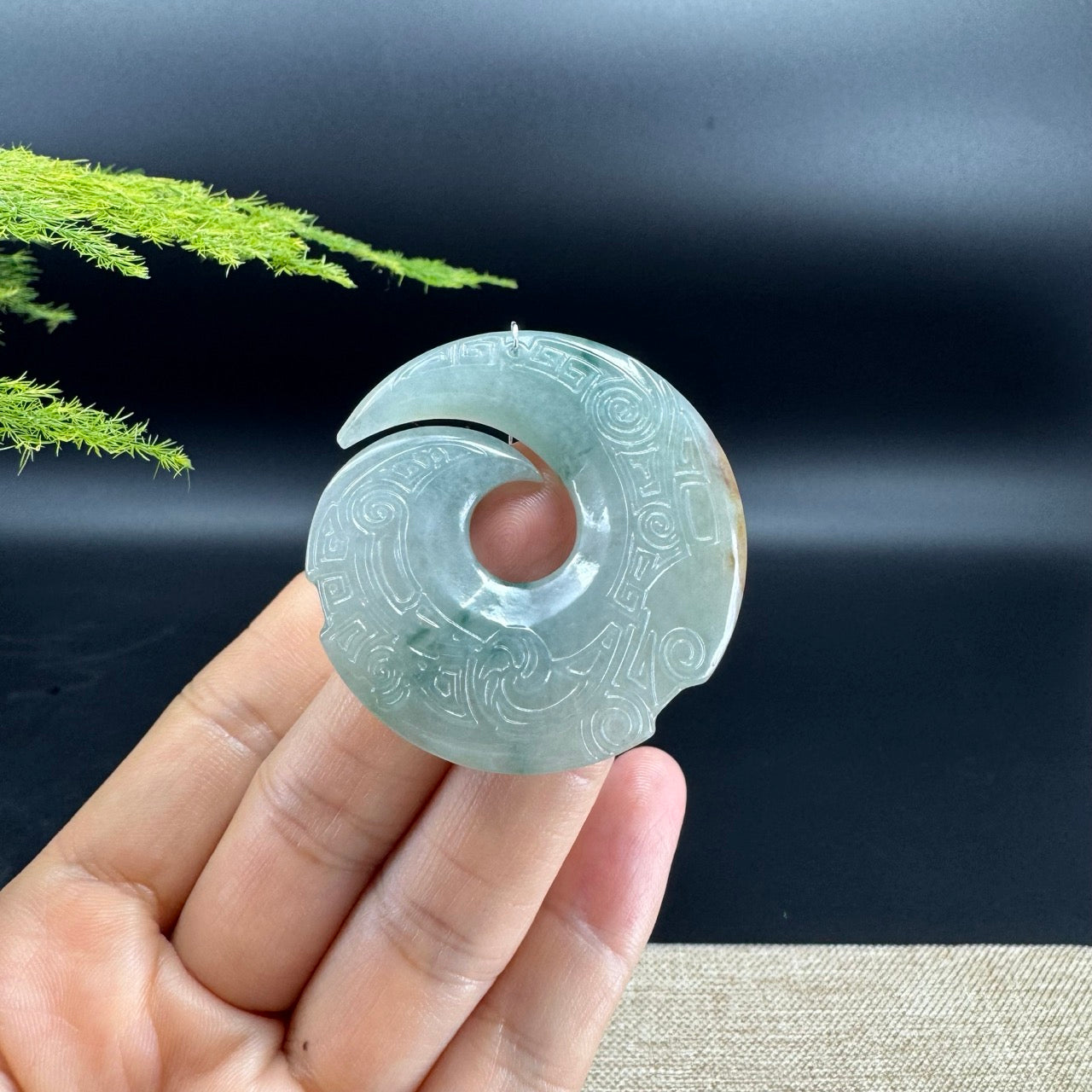 RealJade® Co. Genuine Blue Green Jadeite Jade Fortune Turns Pendant Necklace