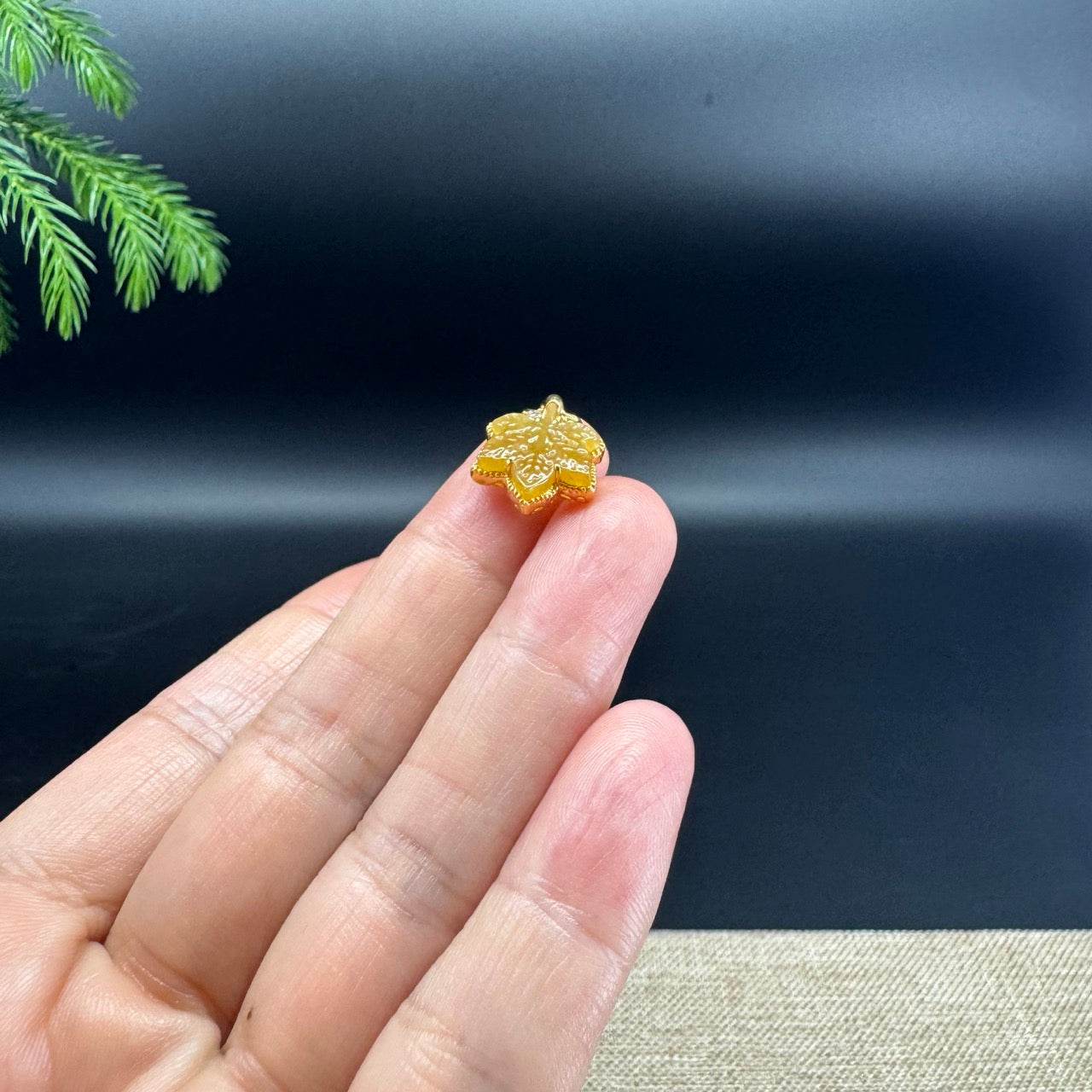 RealJade® "Maple Leaf" 18K Yellow Gold Honey Yellow Jadeite Jade Pendant