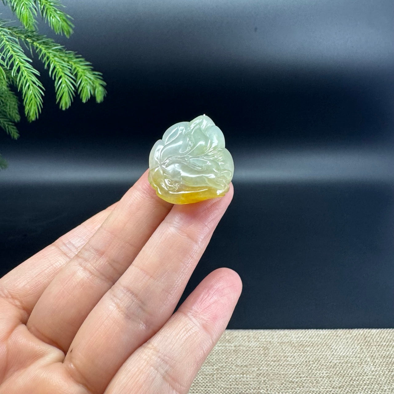 RealJade® Co.Natural Yellow & Green Jadeite Jade Nine-Tailed Fox Necklace