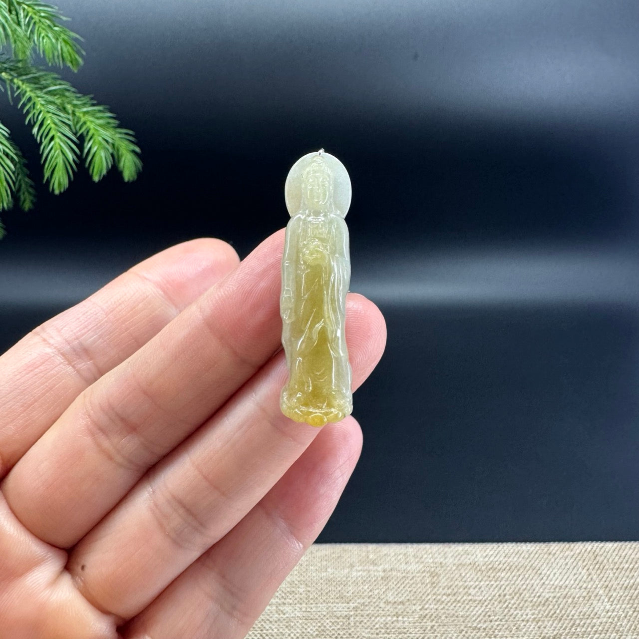RealJade® Natural Genuine Icy Yellow Jadeite Jade Guanyin Pendant Necklace