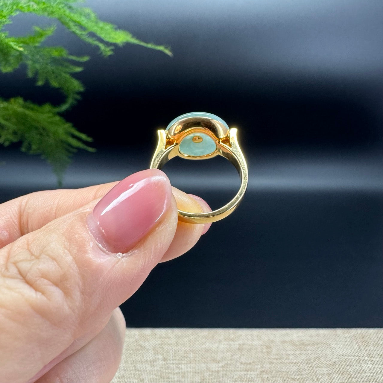 RealJade® 18K Yellow Gold Icy Green Jadeite Jade lucky koukou Ring With Diamonds