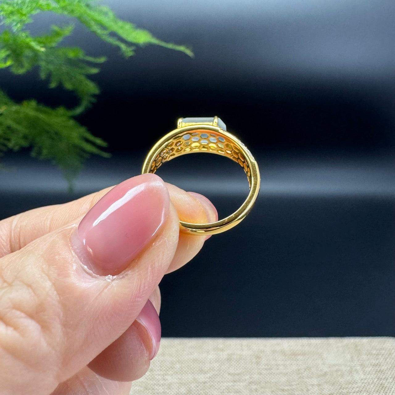 RealJade® 18K Yellow Gold Icy Polygon Jadeite Jade Ring With Diamonds