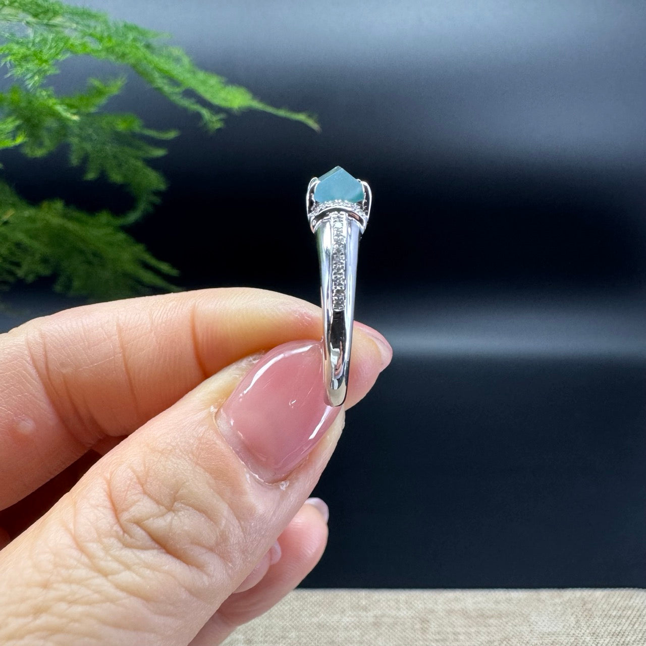 RealJade® 18K White Gold Icy Jadeite Jade Diamonds Classic Ring