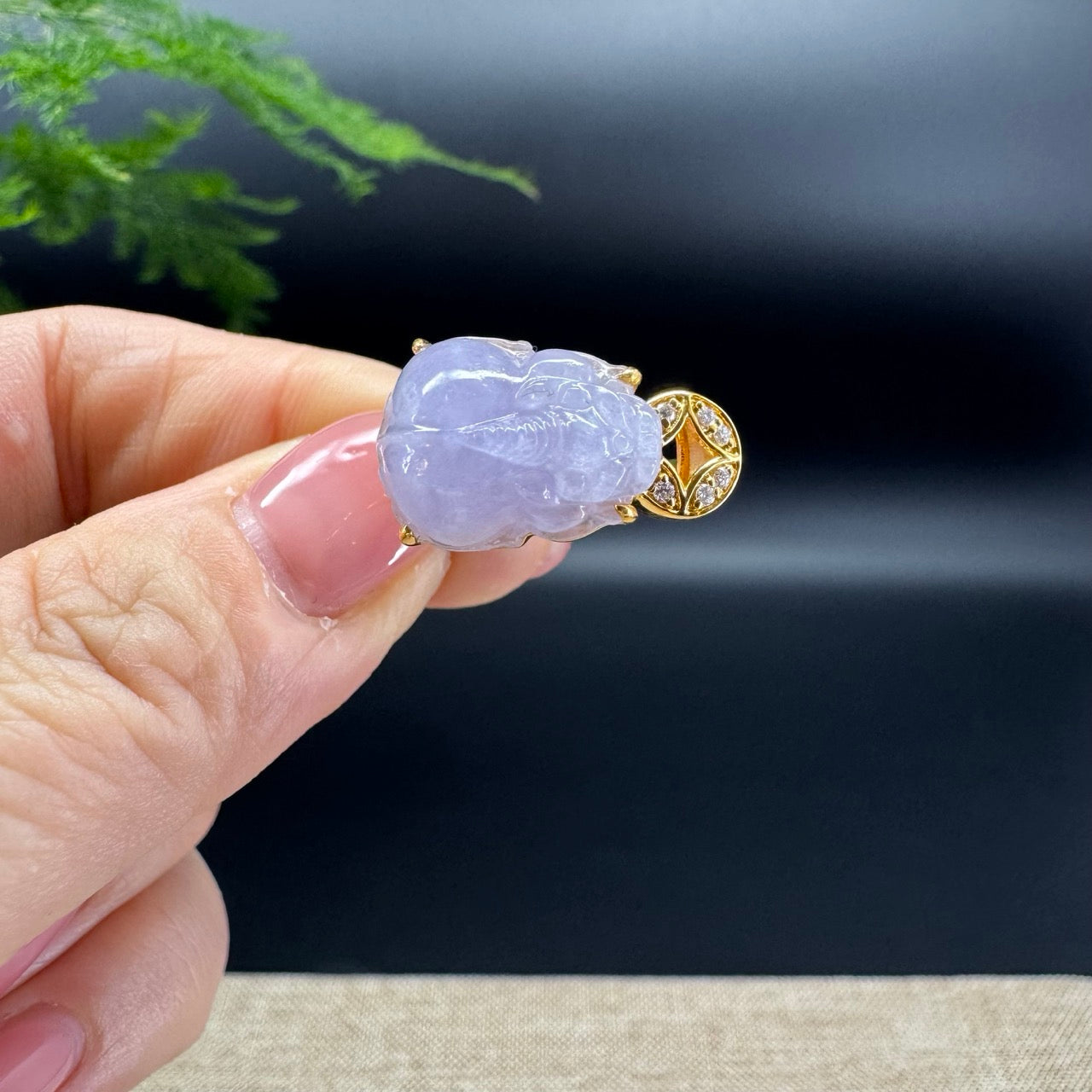 RealJade® 18K Yellow Gold Lavender Jadeite Jade Diamonds PiXiu Ring