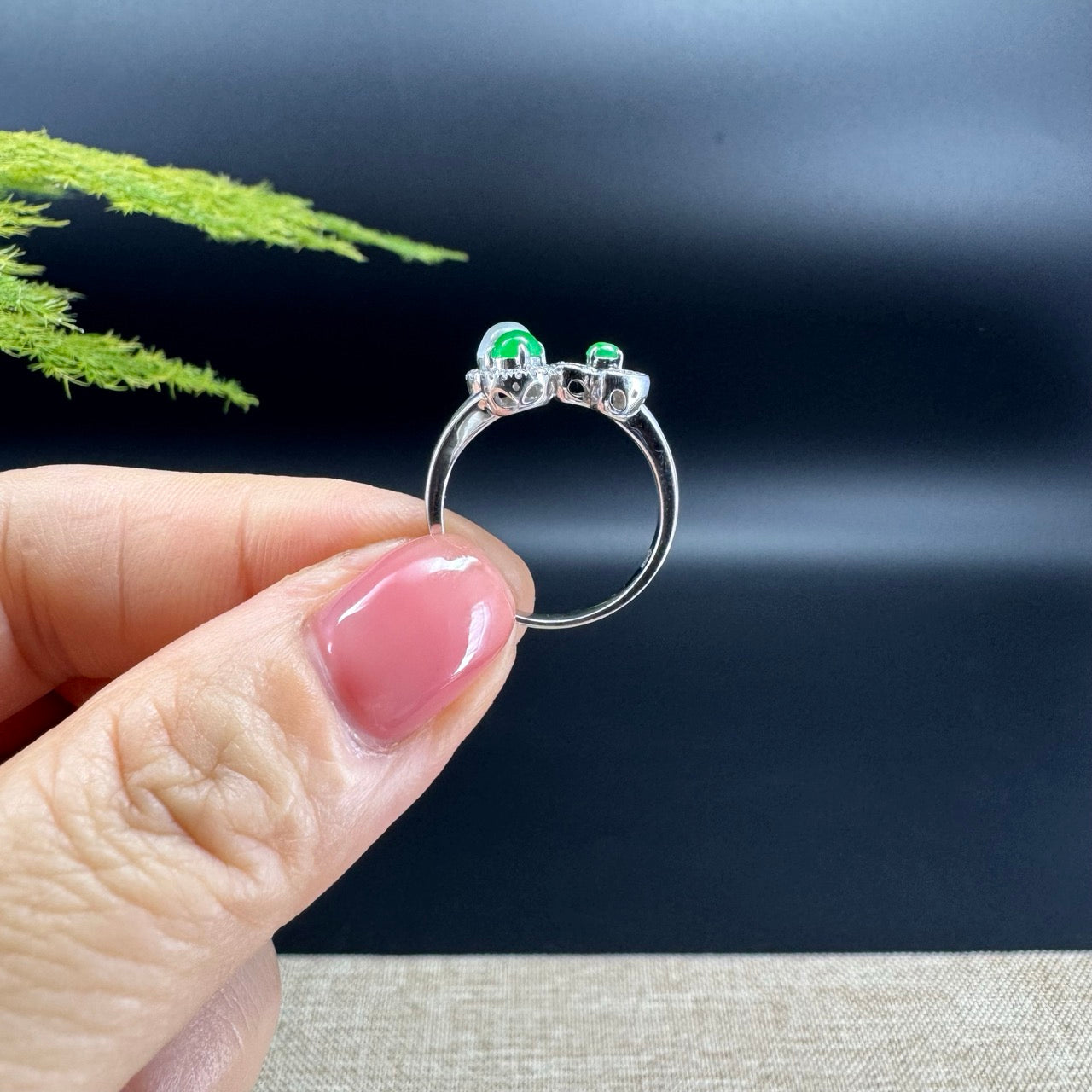 RealJade® 18k White Gold Natural Ice green & Imperial Cherry and Clover Jadeite Engagement Ring With Diamonds