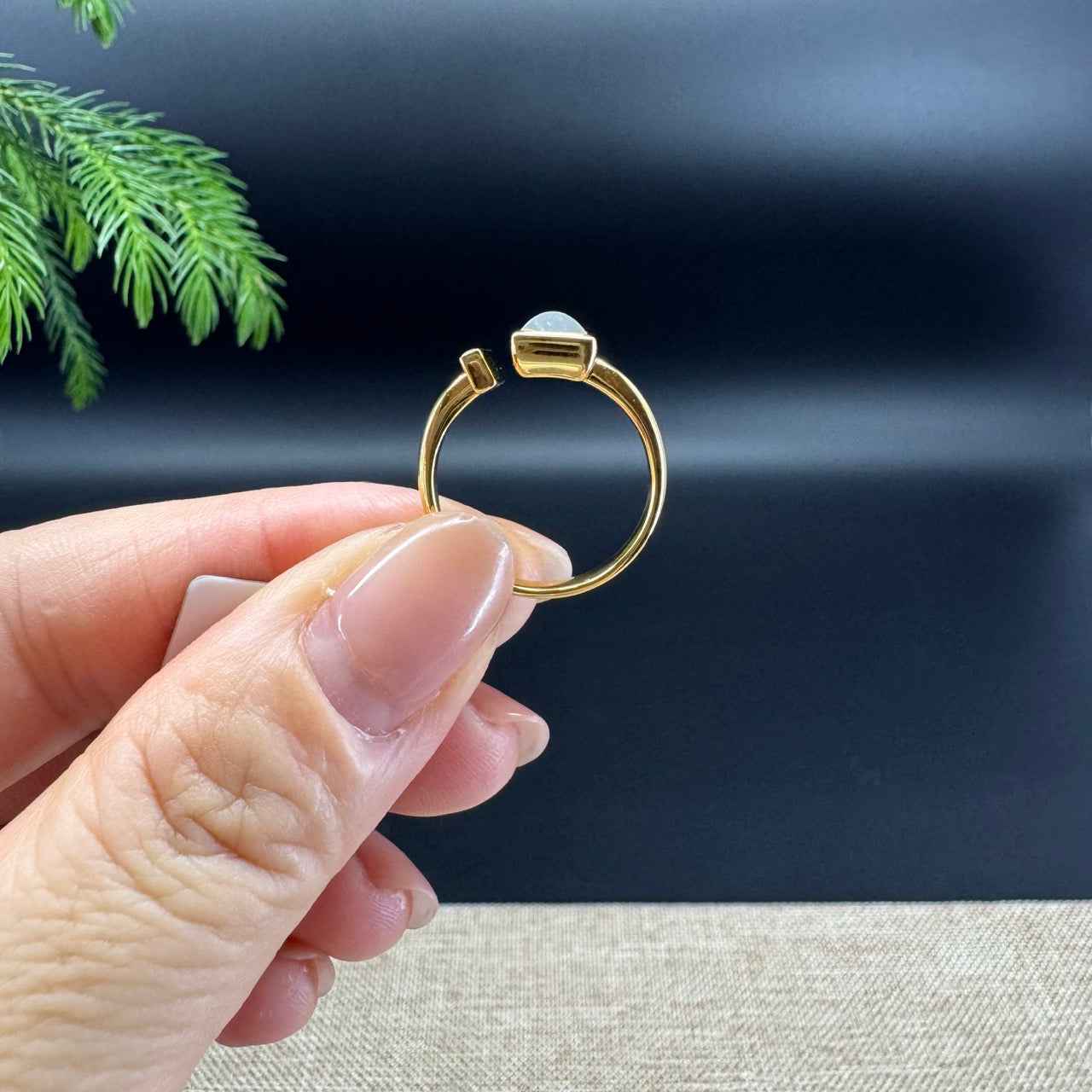 RealJade® Co. 18K Yellow Gold Icy Bamboo Jadeite Jade Diamonds Ring
