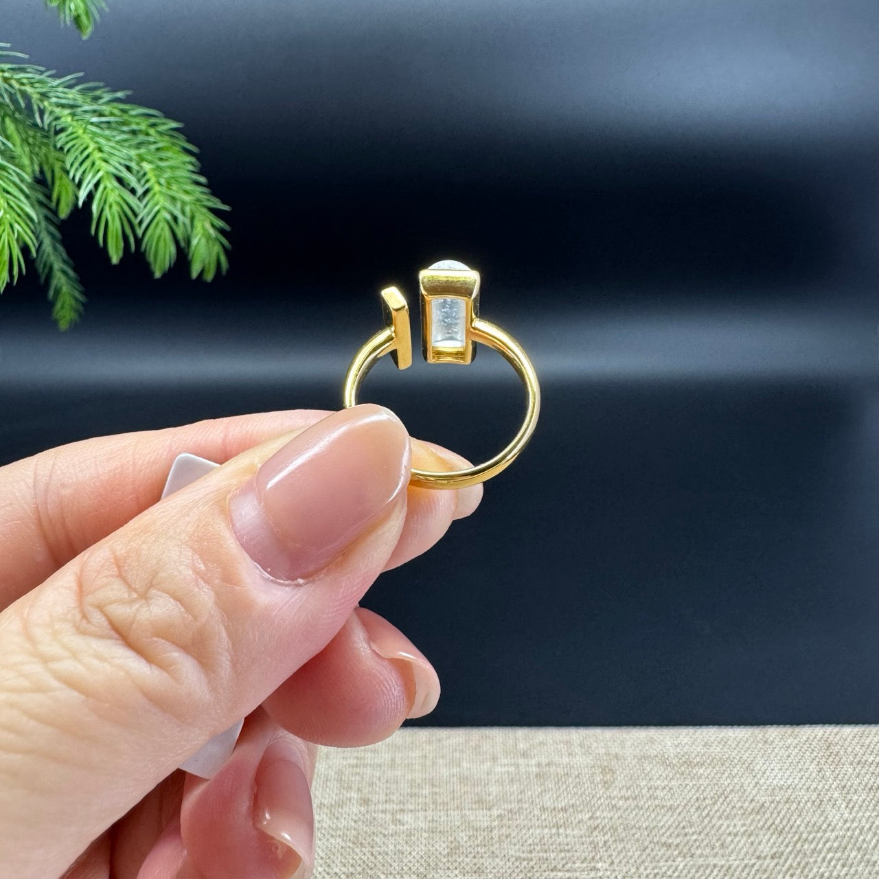 RealJade® Co. 18K Yellow Gold Icy Bamboo Jadeite Jade Diamonds Ring