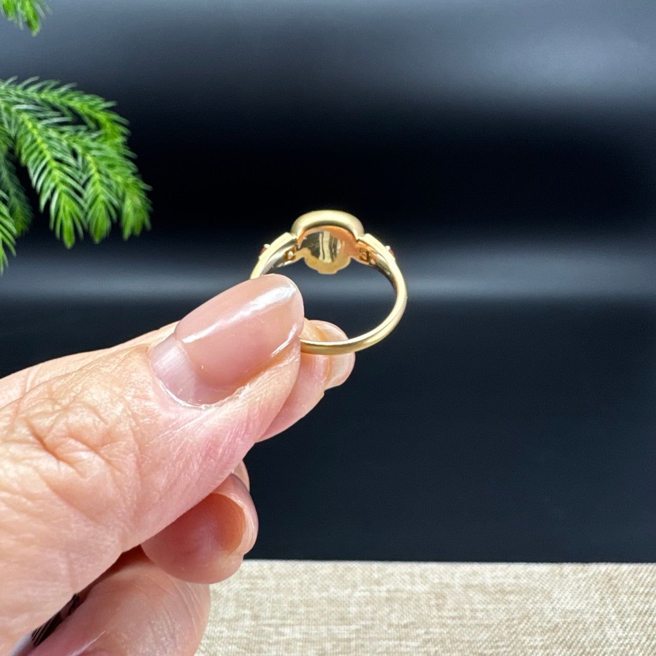 RealJade®Co.18k Yellow Gold Natural Green Jadeite Mini Hulu Ring