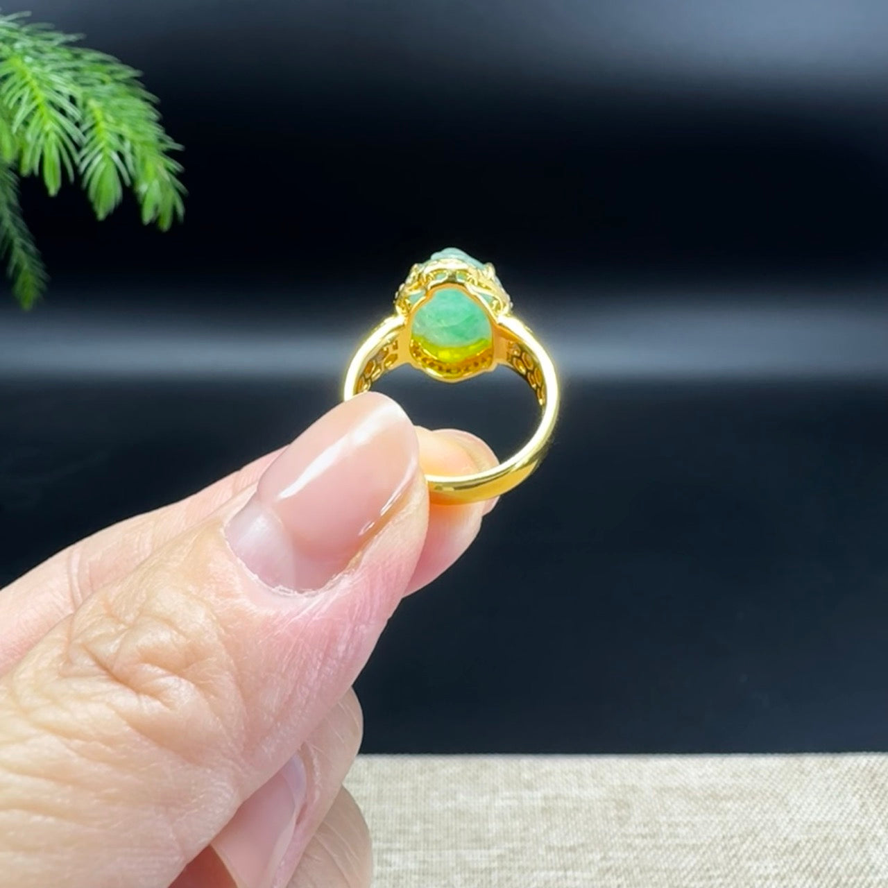RealJade® "Signature Signet" 18K Yellow Gold Icy Green Jadeite Jade Diamonds Triangular Toad Ring
