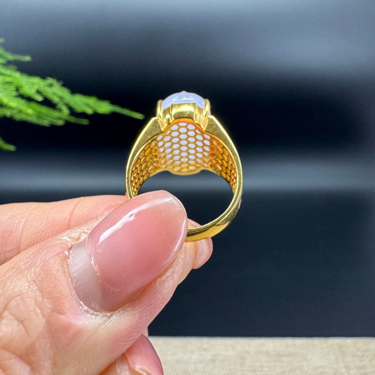 RealJade® 18K Yellow Gold Icy Lavender Jadeite Jade PiXiu Ring