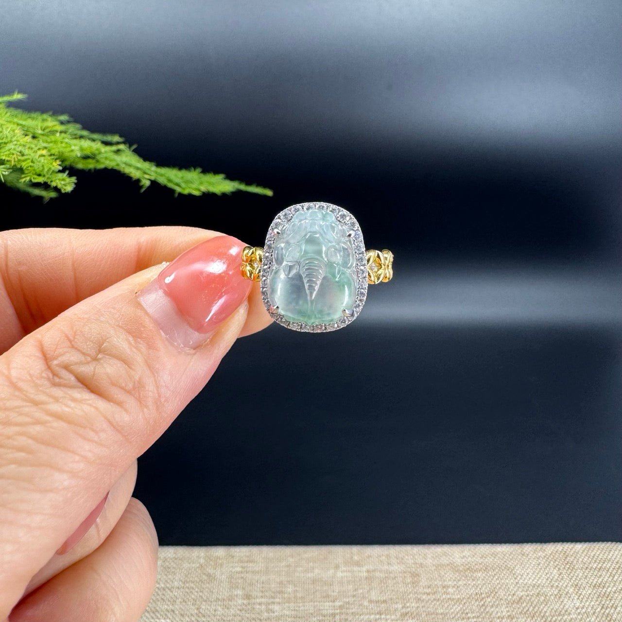 RealJade® "Signature Signet" 18K White Gold Icy Green Jadeite Jade Pi Xiu Ring