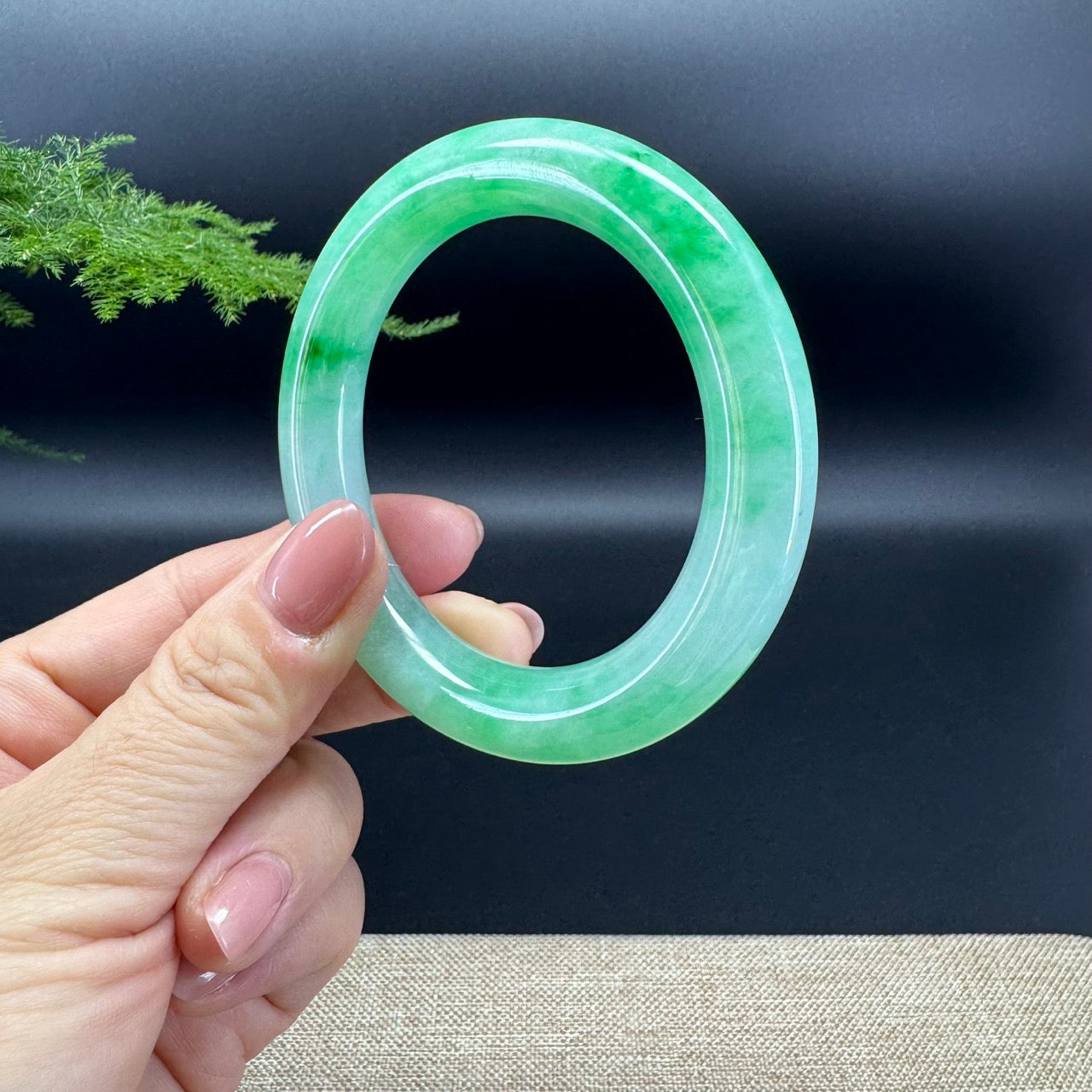 Genuine Burmese Green Jade Jadeite Bangle Bracelet (55.3mm)