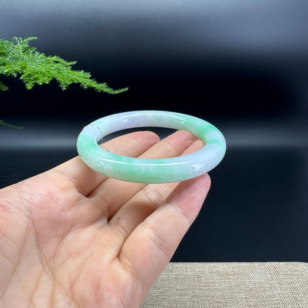 Genuine Burmese Lavender Green Jade Jadeite Bangle Bracelet (53.5mm)