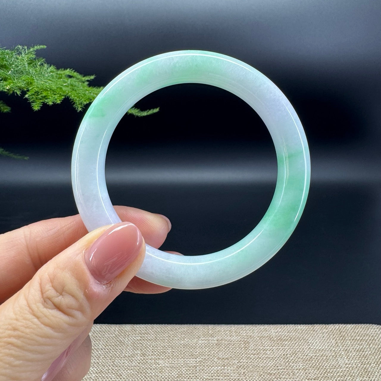 Genuine Burmese Lavender Green Jade Jadeite Bangle Bracelet (53.5mm)