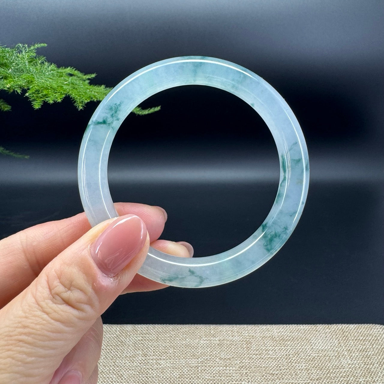 Genuine Burmese Icy Blue Jade Jadeite Bangle Bracelet (53.9mm)