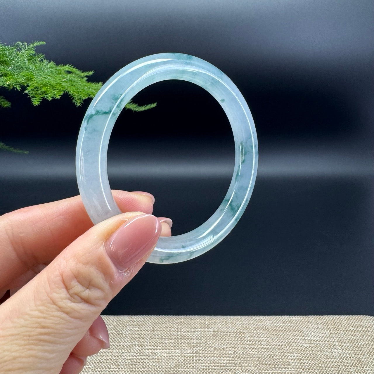 Genuine Burmese Icy Blue Jade Jadeite Bangle Bracelet (53.9mm)