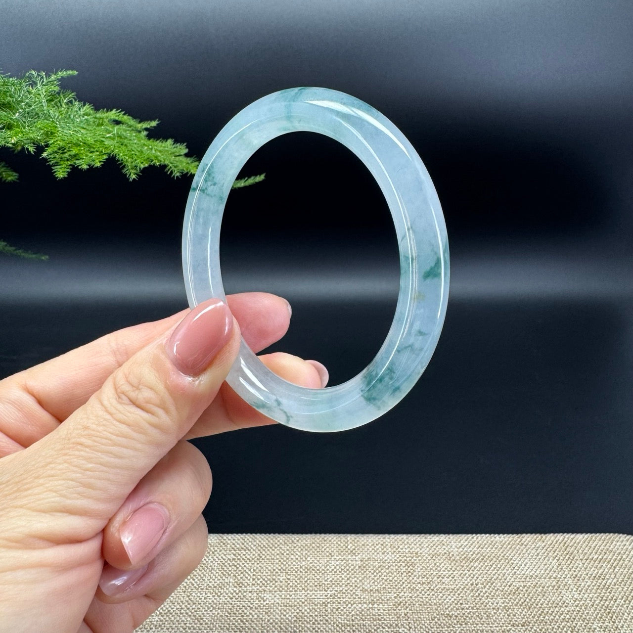 Genuine Burmese Icy Blue Jade Jadeite Bangle Bracelet (53.9mm)