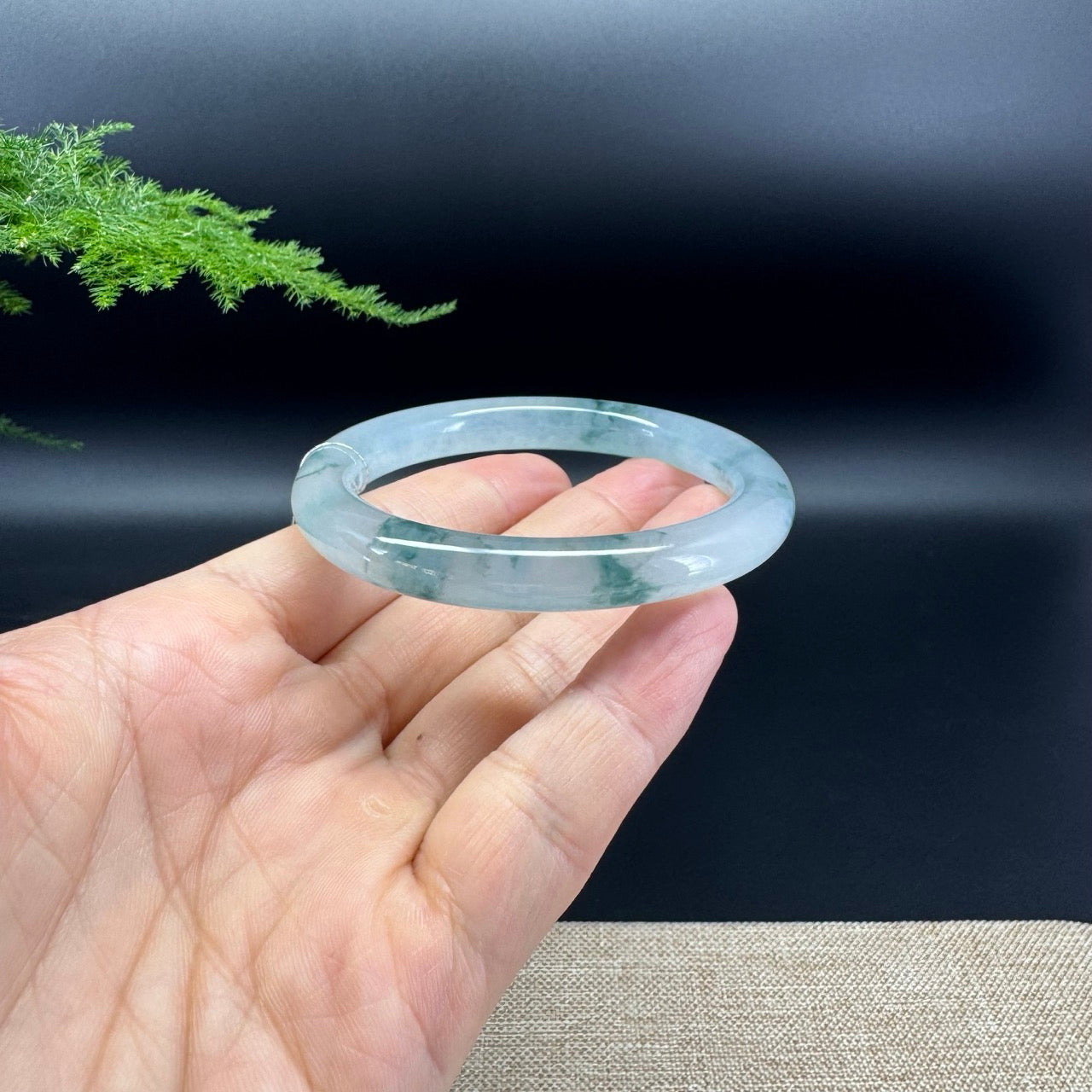 Genuine Burmese Icy Blue Jade Jadeite Bangle Bracelet (53.9mm)