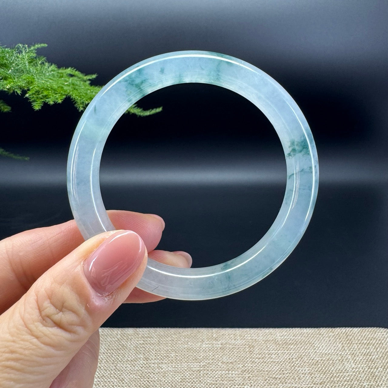 Genuine Burmese Icy Blue Jade Jadeite Bangle Bracelet (53.9mm)