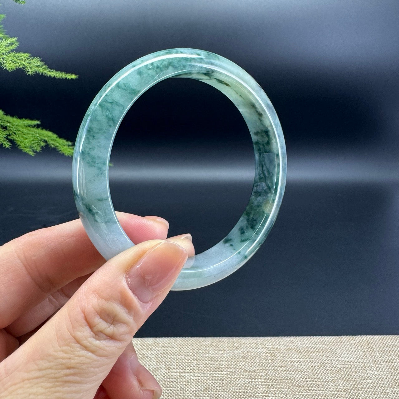 Genuine Burmese Oil Green Jade Jadeite Bangle Bracelet (60.1mm)