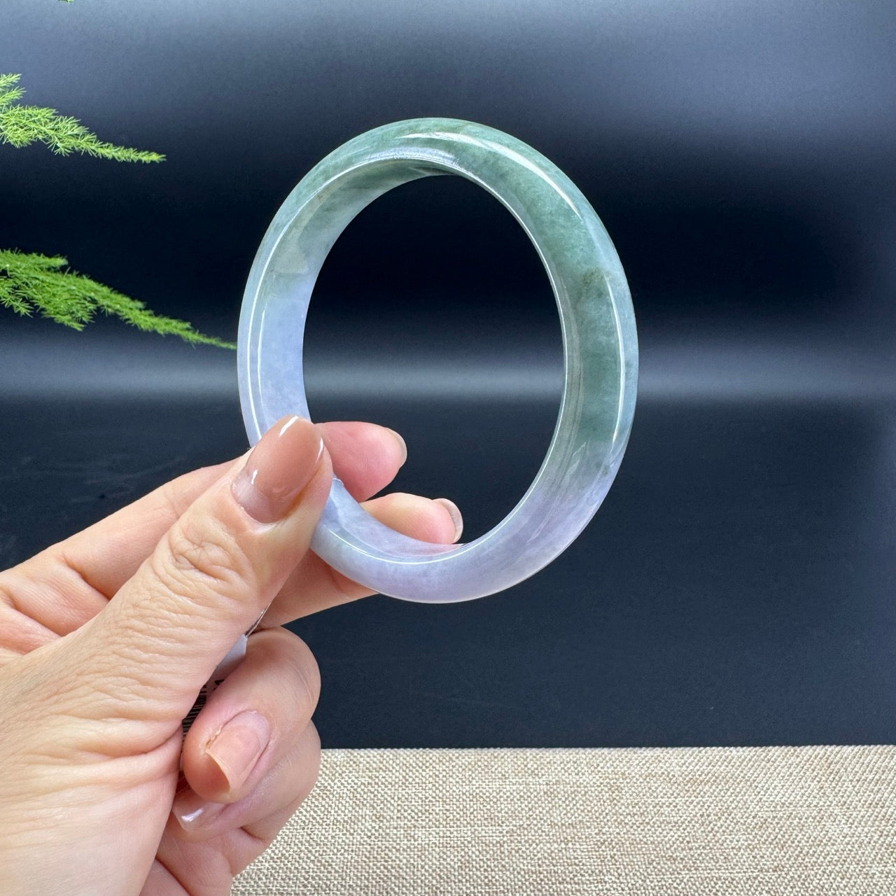 Genuine Burmese Lavender Green Jade Jadeite Bangle Bracelet ( 60.5mm )