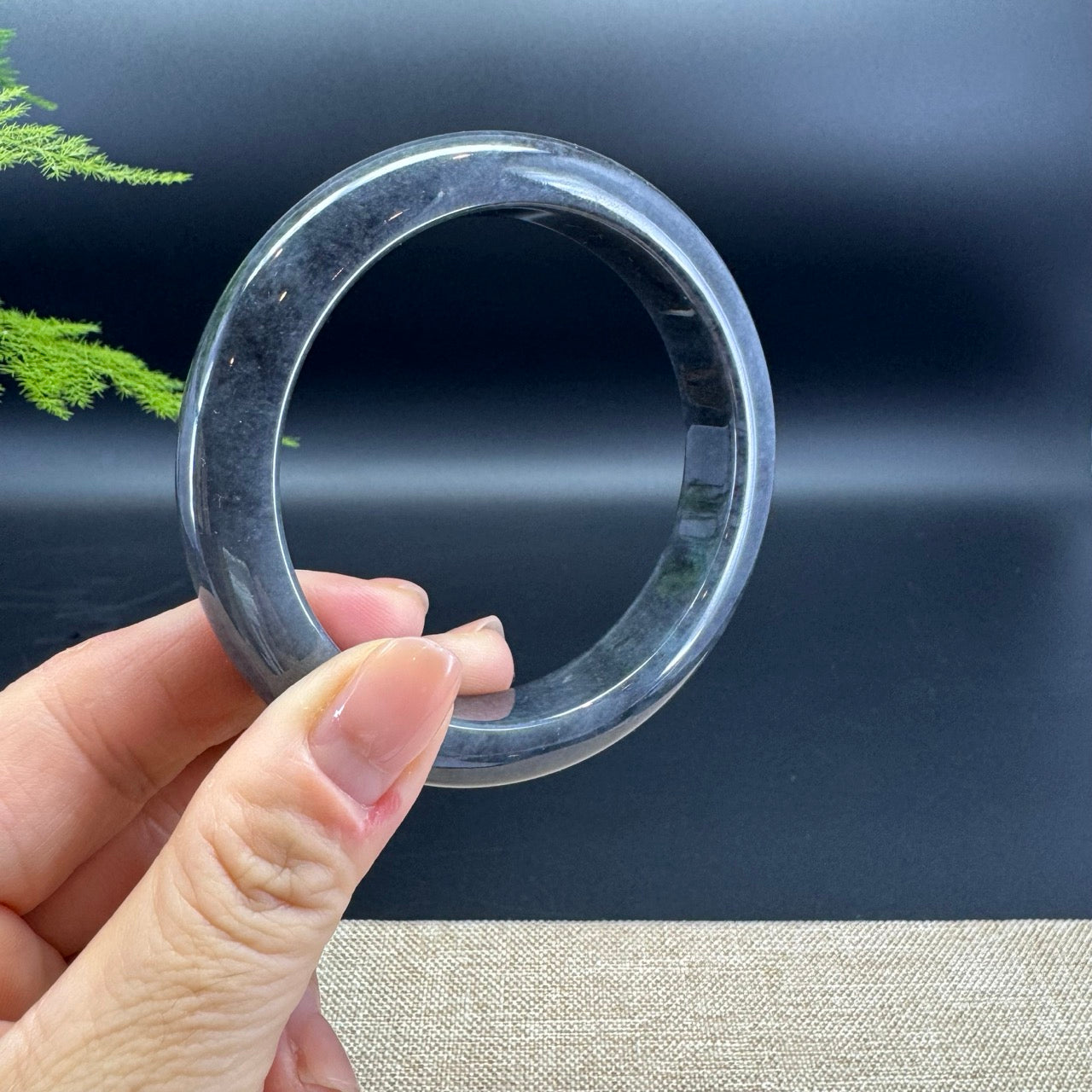 Genuine Burmese Black Jade Jadeite Bangle Bracelet ( 62mm )