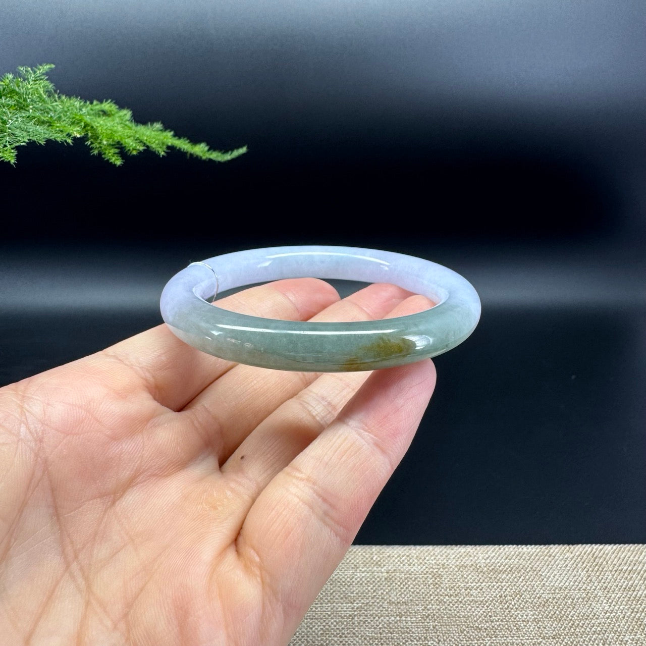 Genuine Burmese Lavender Green Jade Jadeite Bangle Bracelet (53.9mm)