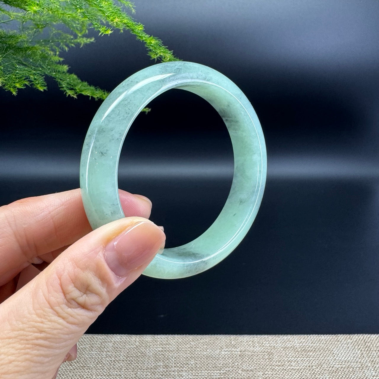 Genuine Burmese black Green Jade Jadeite Bangle Bracelet (57.6mm)