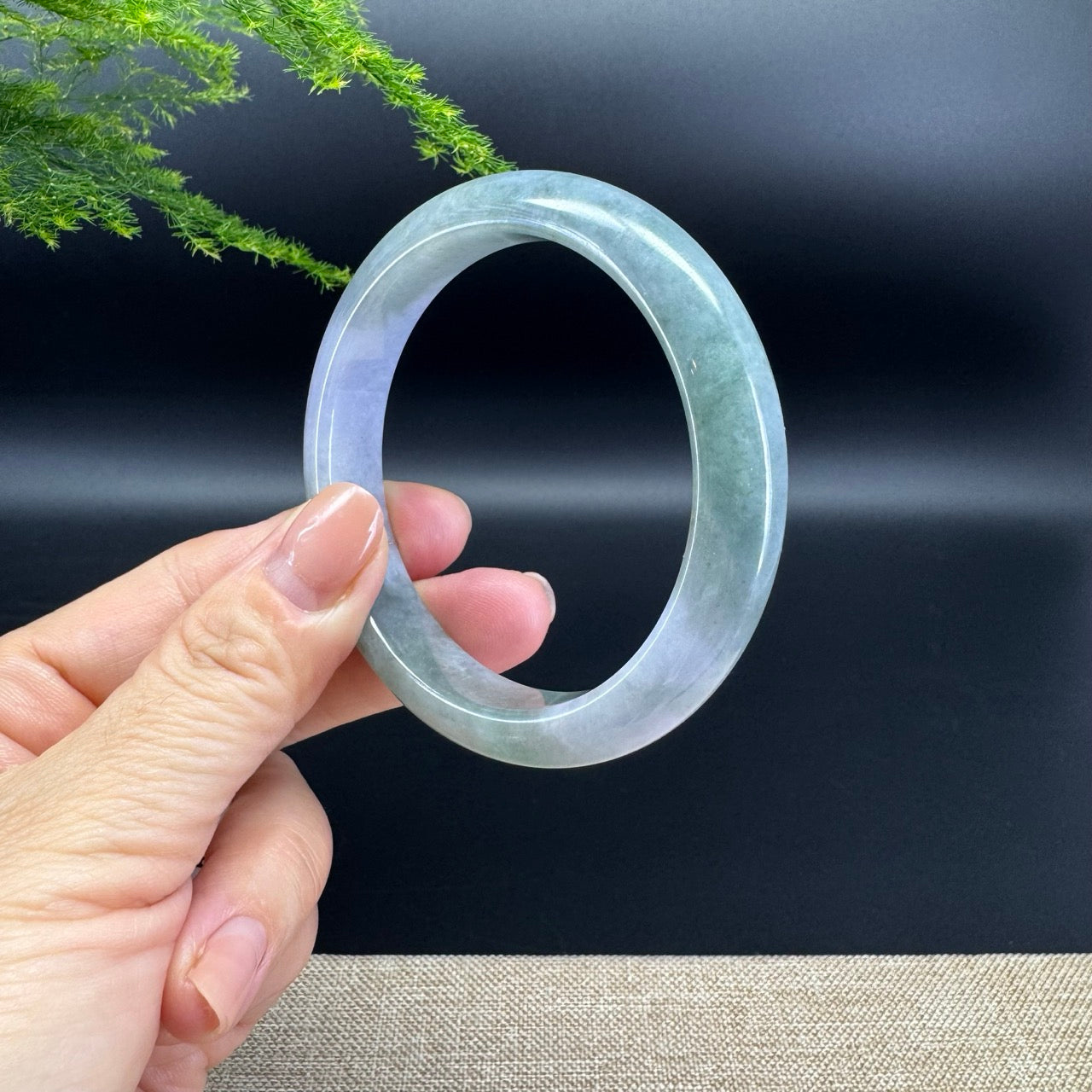 Genuine Burmese Lavender Green Jade Jadeite Bangle Bracelet ( 57.4mm )
