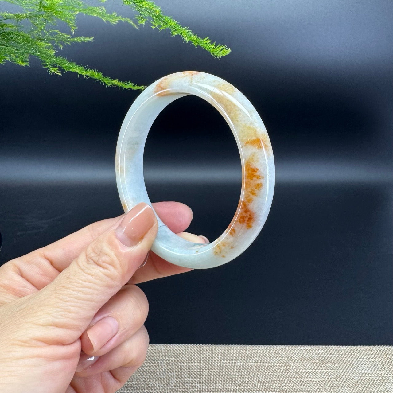 Genuine Burmese Orange Green Jade Jadeite Bangle Bracelet ( 57.3mm )