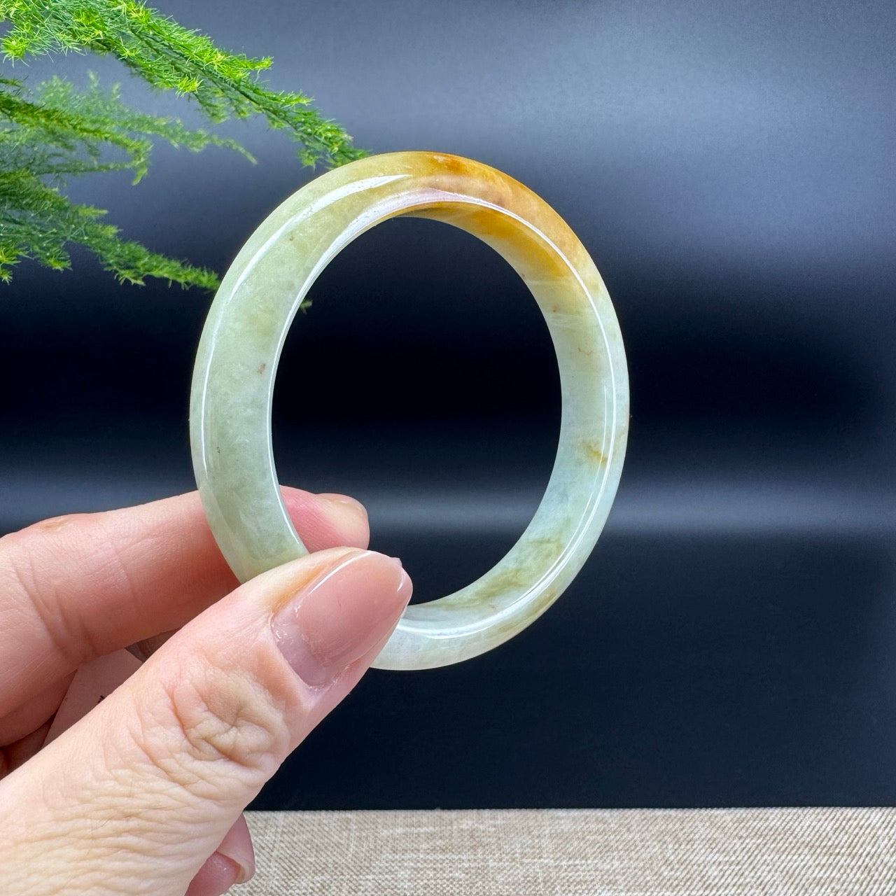Genuine Burmese Yellow Green Jade Jadeite Bangle Bracelet ( 56.2mm )