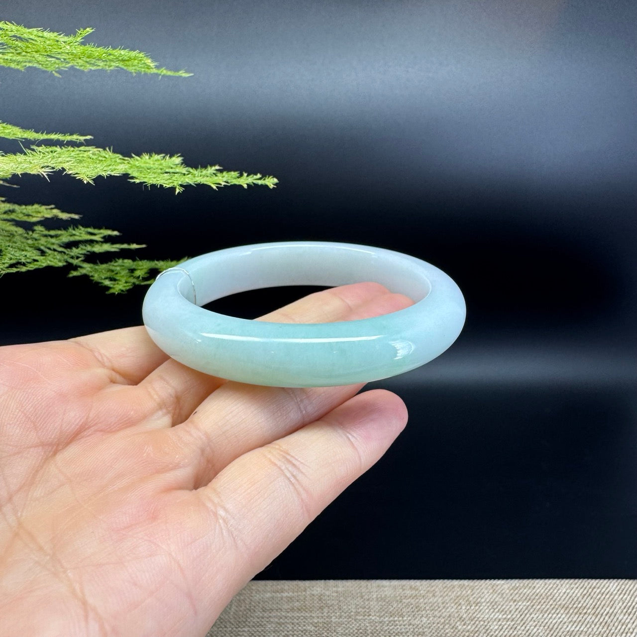 Genuine Burmese Icy Green Jadeite Jade Bangle Bracelet ( 55.4mm )