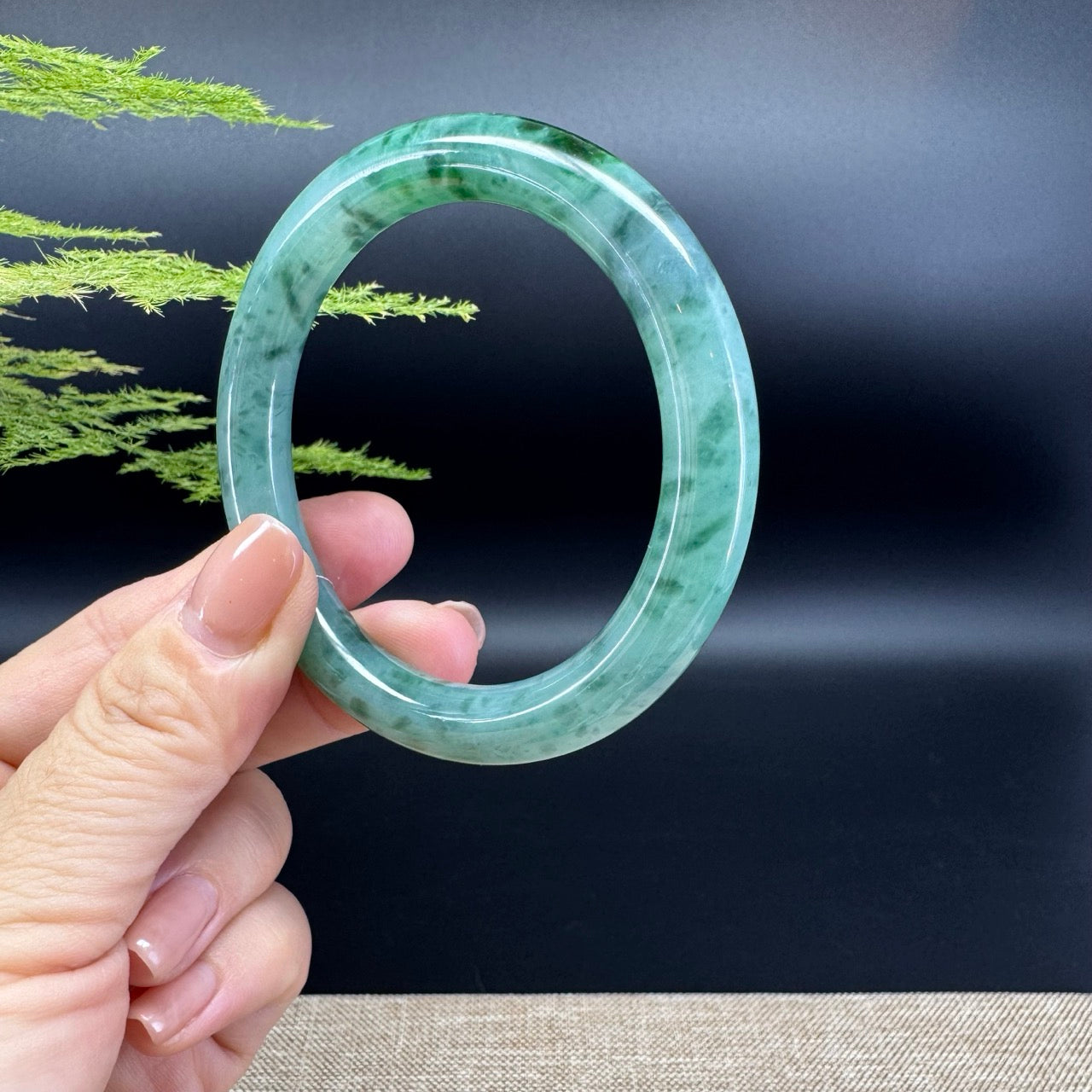 Genuine Burmese Oil Green Jade Jadeite Bangle Bracelet ( 55.8mm )