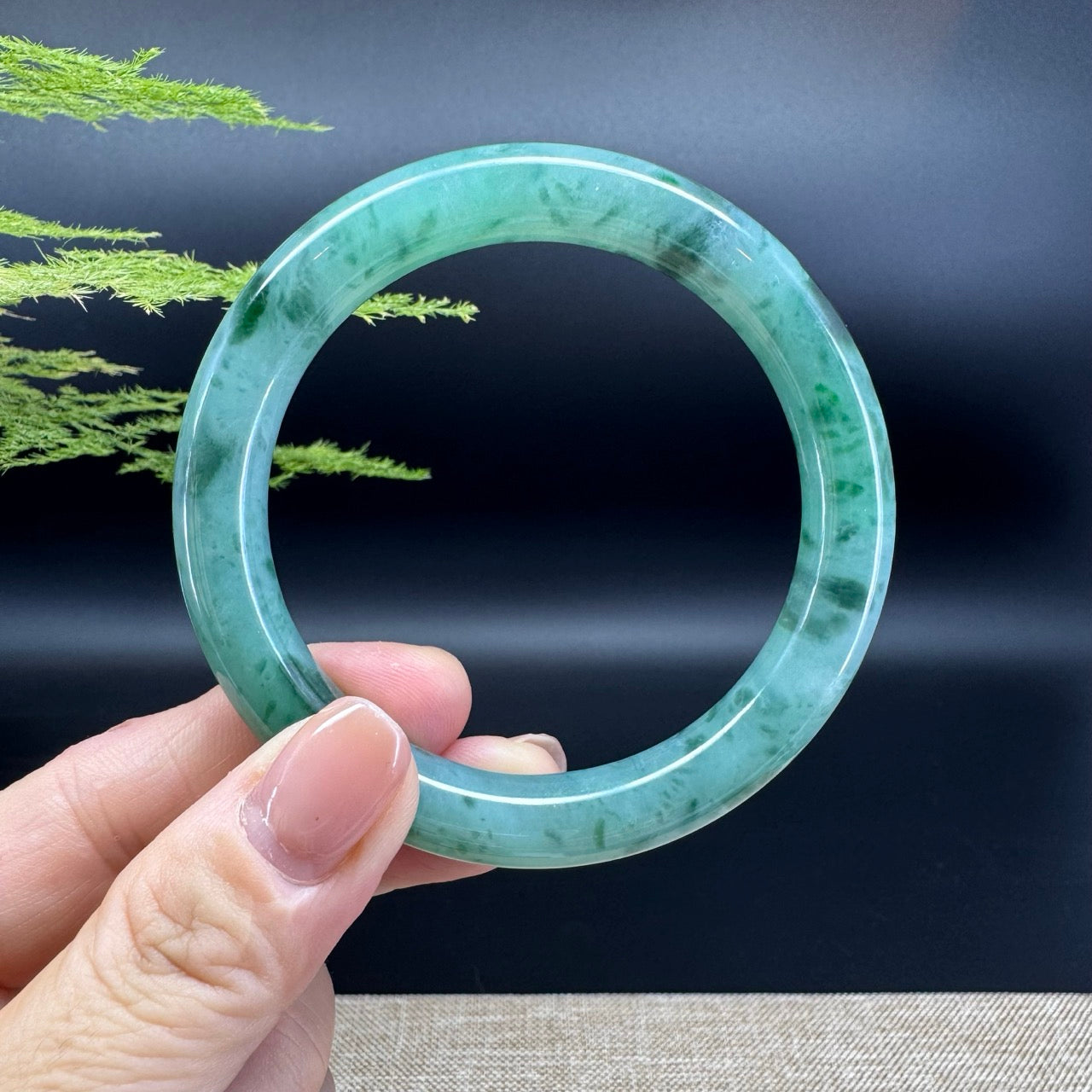 Genuine Burmese Oil Green Jade Jadeite Bangle Bracelet ( 55.8mm )