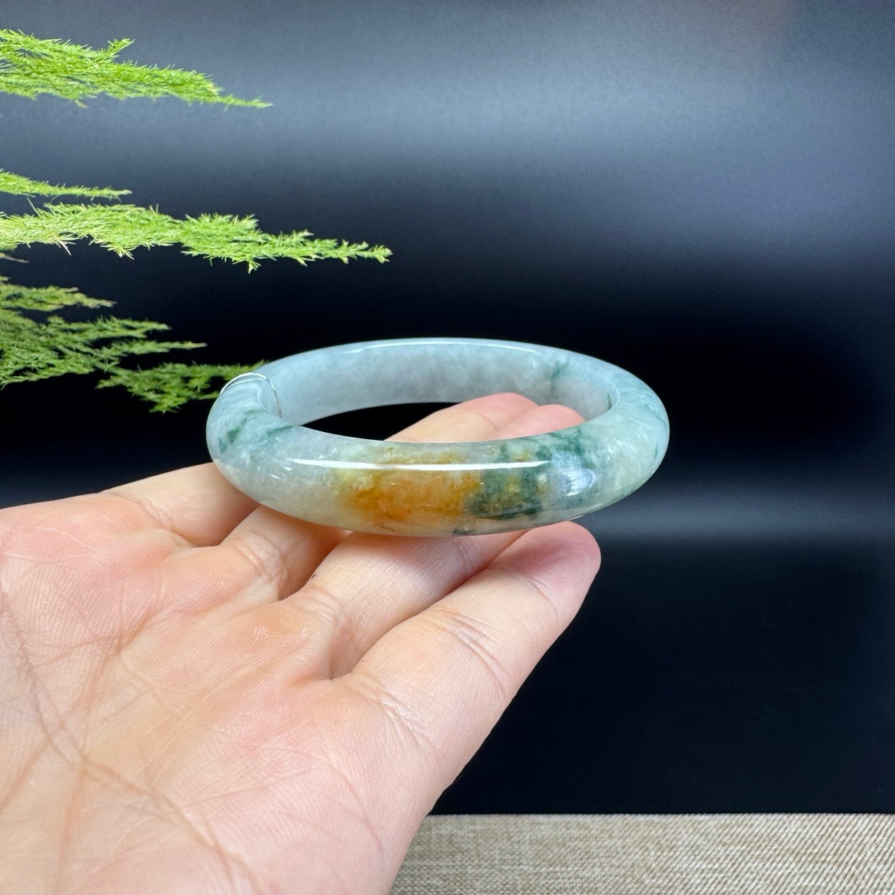 Genuine Burmese Icy Blue Green Jade Jadeite Bangle Bracelet ( 55.8mm )