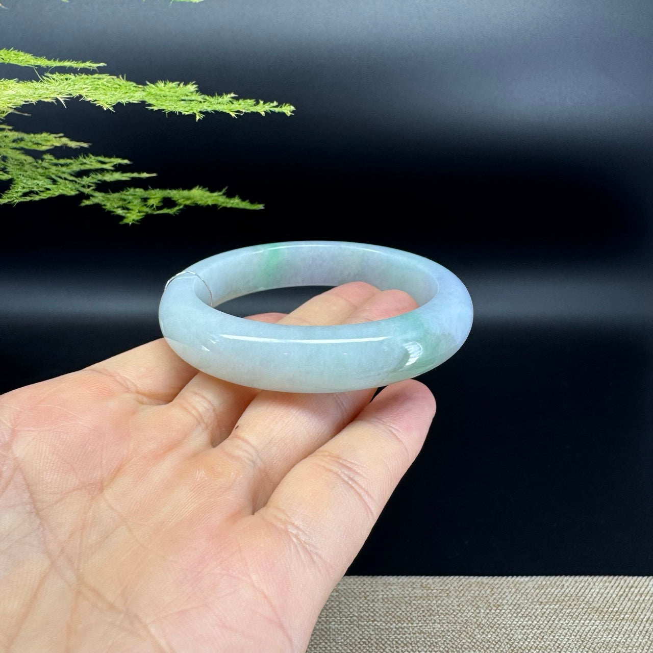 Genuine Burmese Lavender Green Jade Jadeite Bangle Bracelet ( 54.7mm )