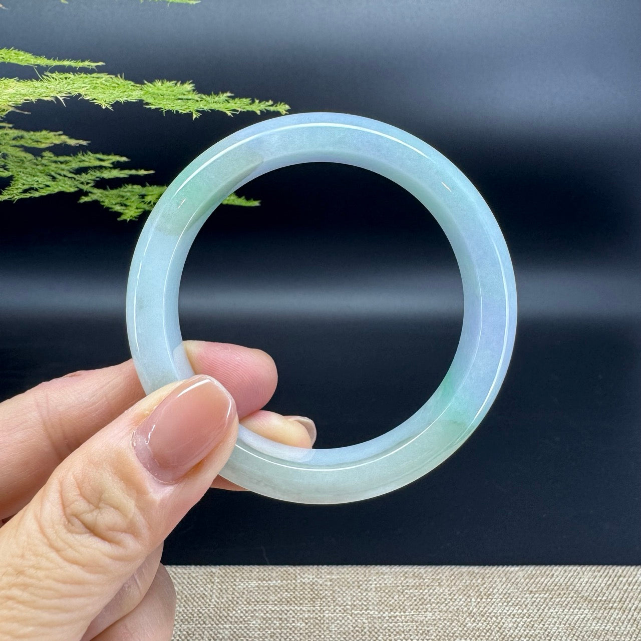 Genuine Burmese Lavender Green Jade Jadeite Bangle Bracelet ( 54.7mm )