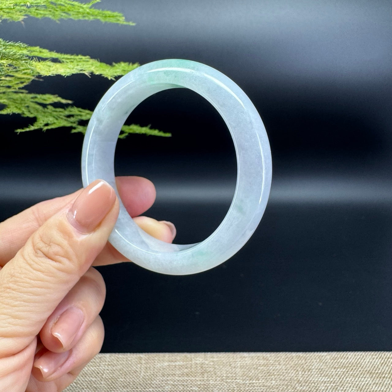 Genuine Burmese Icy Green Jadeite Jade Bangle Bracelet ( 52.5mm )