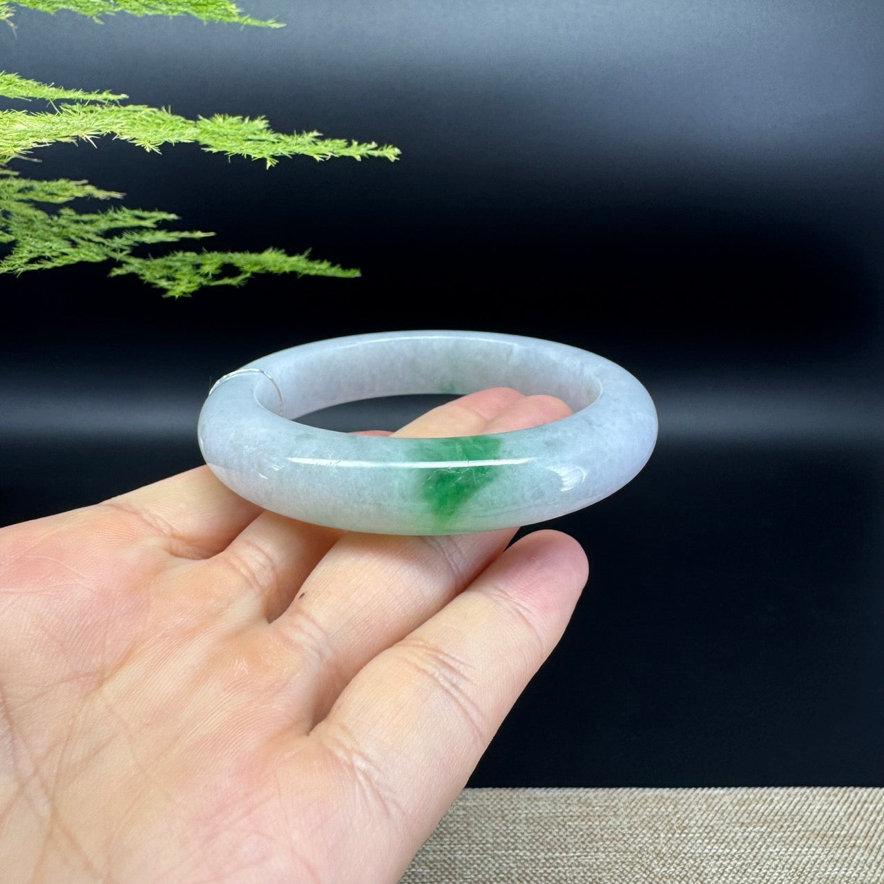 Genuine Burmese Light Lavender Green Jade Jadeite Bangle Bracelet ( 55.2mm )