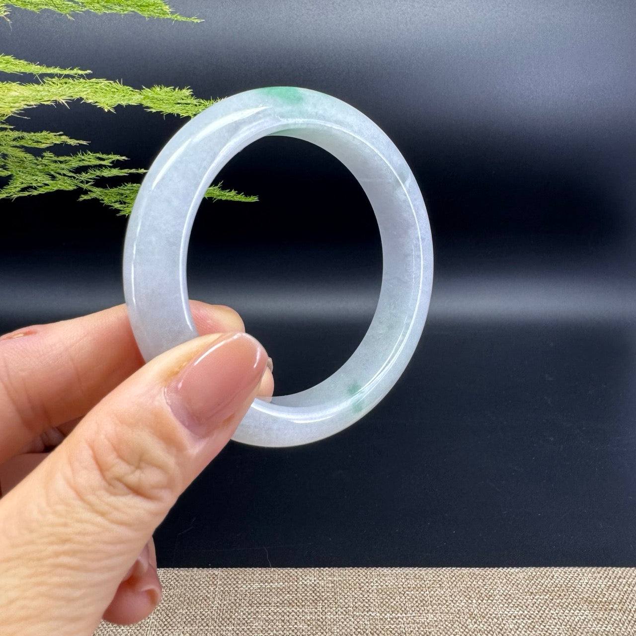 Genuine Burmese Light Lavender Green Jade Jadeite Bangle Bracelet ( 54.3mm )