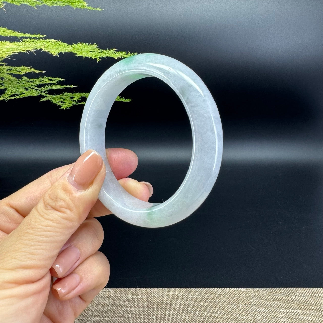 Genuine Burmese Light Lavender Green Jade Jadeite Bangle Bracelet ( 54.3mm )