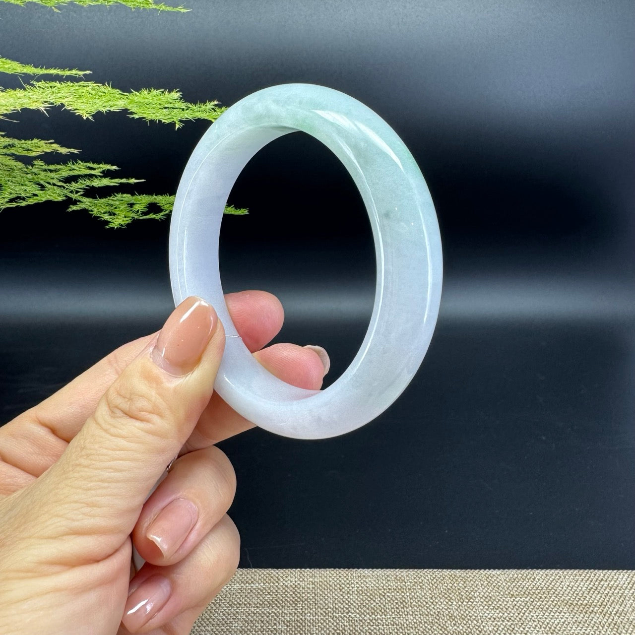 Genuine Burmese Lavender Green Jadeite Jade Bangle Bracelet ( 55.4mm )