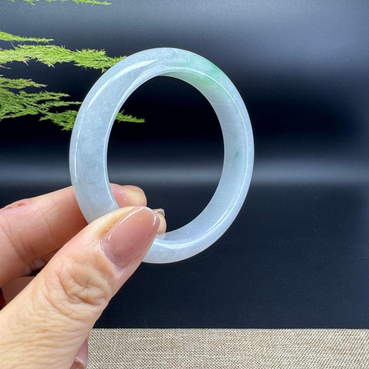Genuine Burmese White Green Jadeite Jade Bangle Bracelet ( 55.6mm )