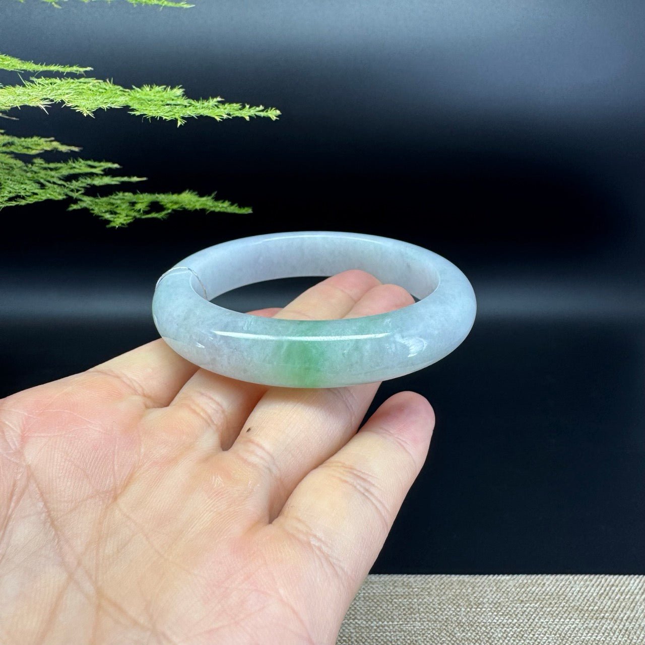 Genuine Burmese White Green Jadeite Jade Bangle Bracelet ( 55.6mm )