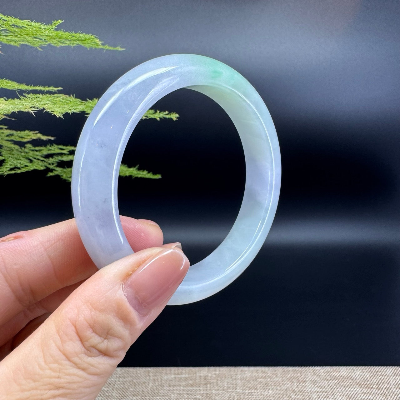 Genuine Burmese Lavender Green Jadeite Jade Bangle Bracelet ( 55.3mm )
