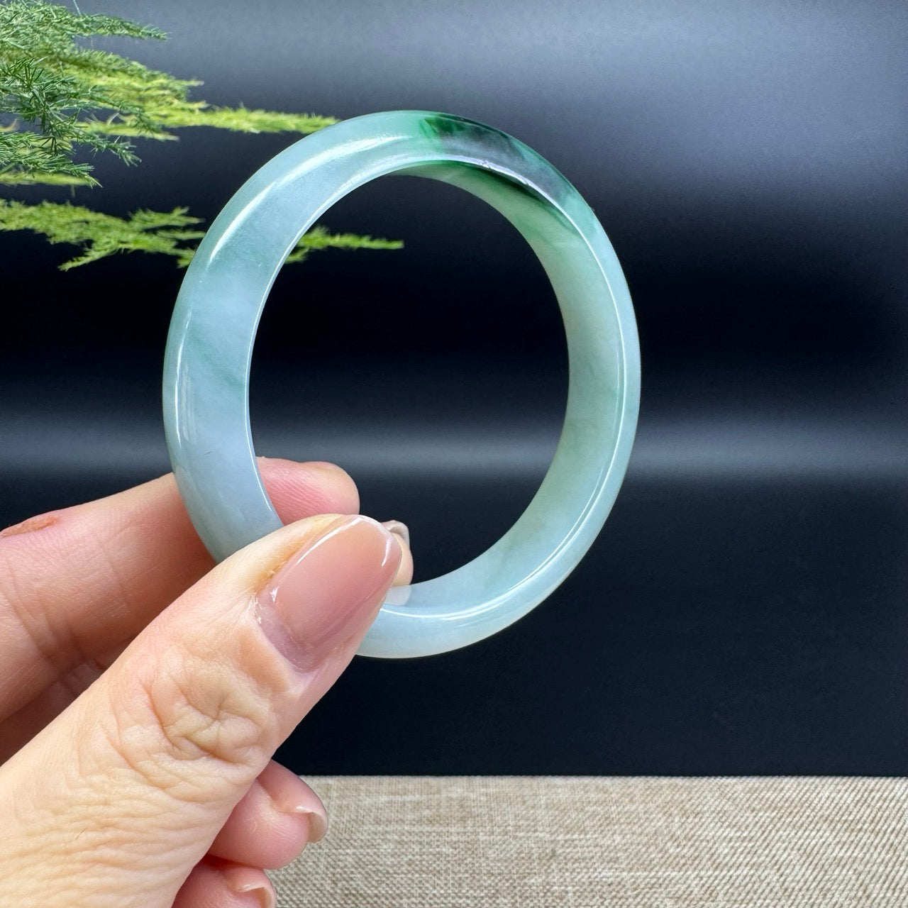 Genuine Burmese Oil Green Jade Jadeite Bangle Bracelet ( 57.8mm )