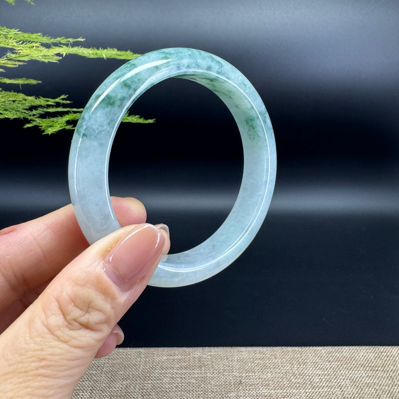 Genuine Burmese Icy Green Jadeite Jade Bangle Bracelet (58.2mm)