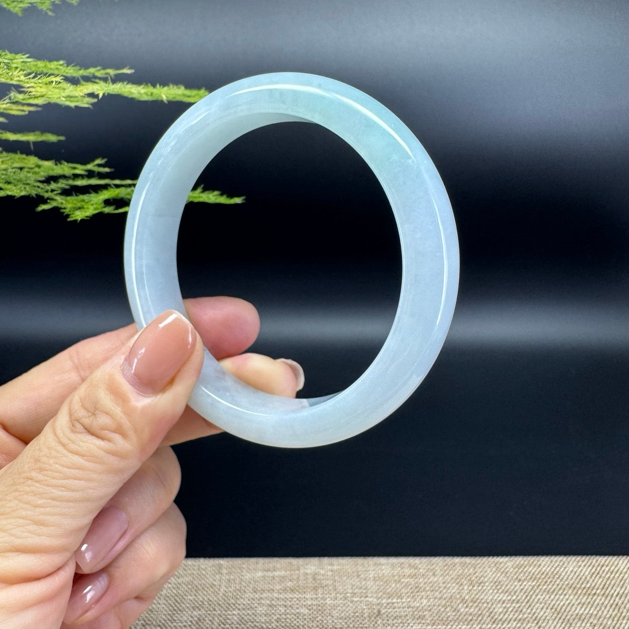 Genuine Burmese Icy Green Jadeite Jade Bangle Bracelet ( 58.5mm )